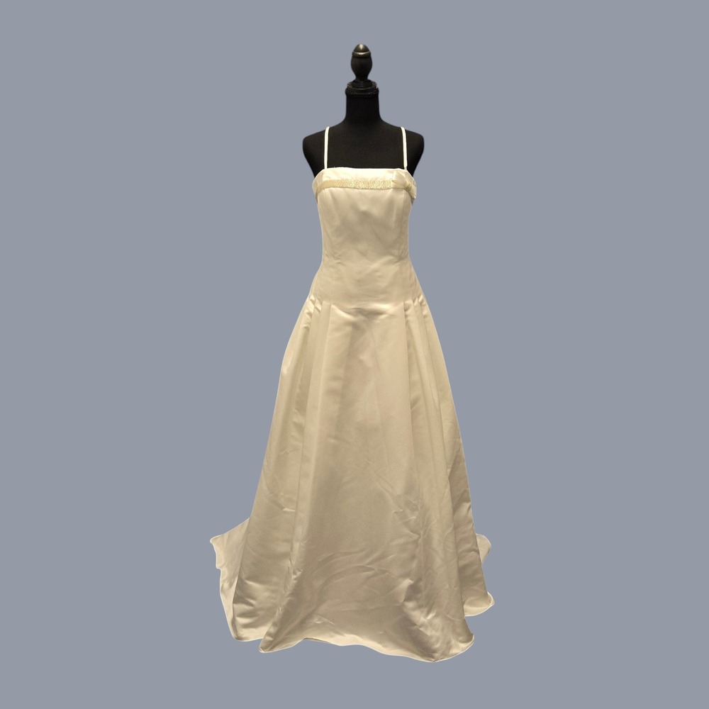 Pearl Collection Jordan Fashions Wedding Dress Satin Beaded A-Line Ivory Size 10